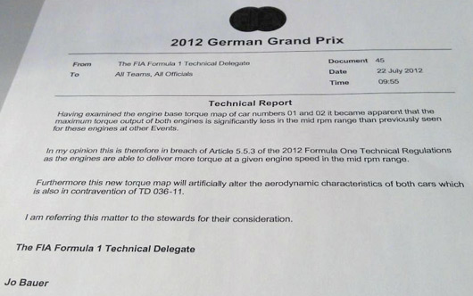 FIA Technical Report into Red Bull's engine maps