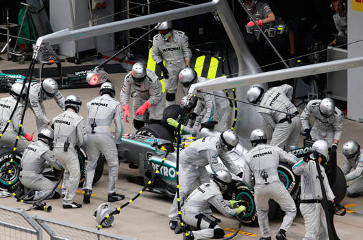 Mercedes AMG pit crew in action