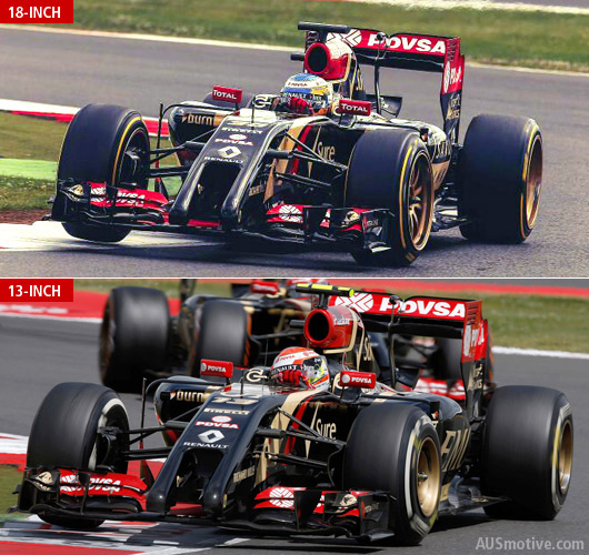 F1 tyres 18-inch tyres compared with 13-inch