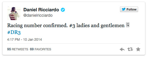 Daniel Ricciardo confirms his F1 number