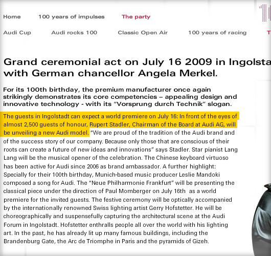 Screen grab from Audi 100 Years microsite