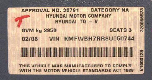 Hyundai tamper proof compliance label