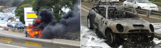 MINI Cooper S convertible catches fire in western Sydney