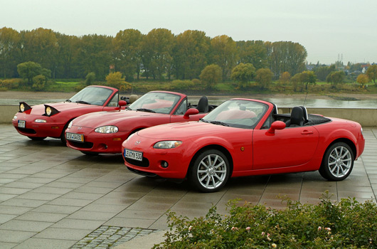 Three generations of Mazda MX-5