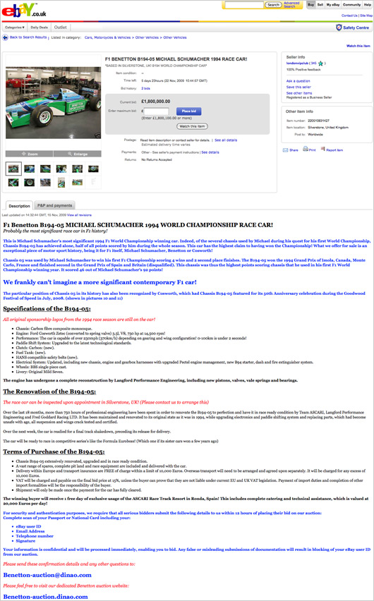 Schumacher Benetton-Ford B194-05 eBay listing