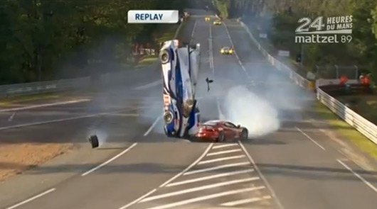 Toyota driver Anthony Davidson crashes out of 24 Hours of Le Mans 2012