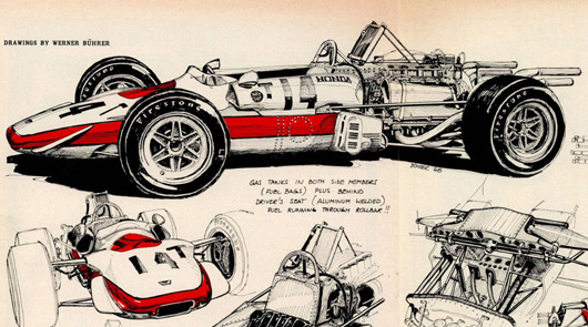 1968 Honda RA302 illustration by Road & Track
